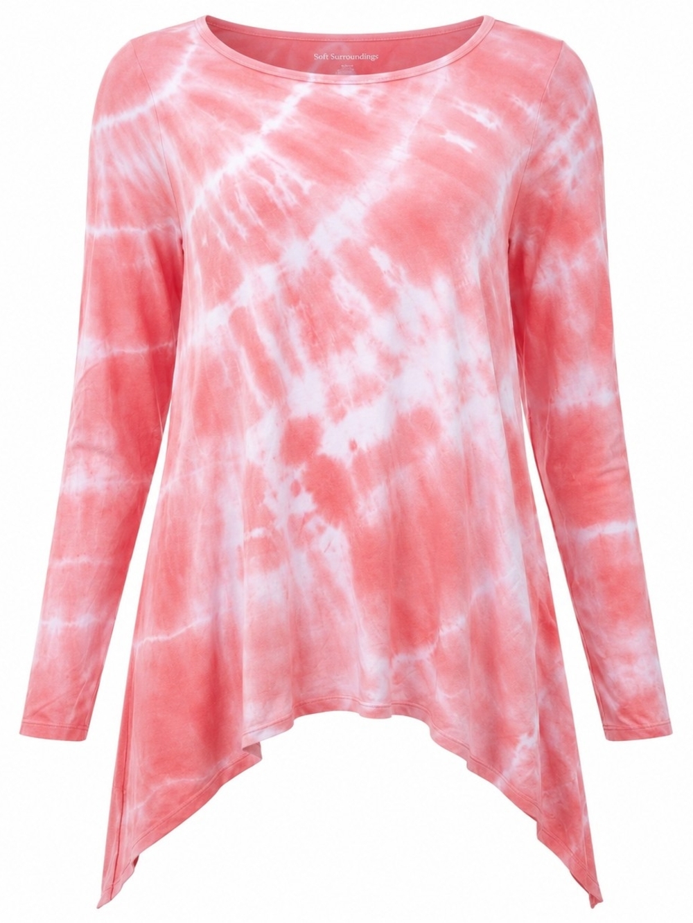 SOFT SURROUNDINGS | Modal Shark‎ Bite Tie Dye Tunic Top Pink White Soft | L